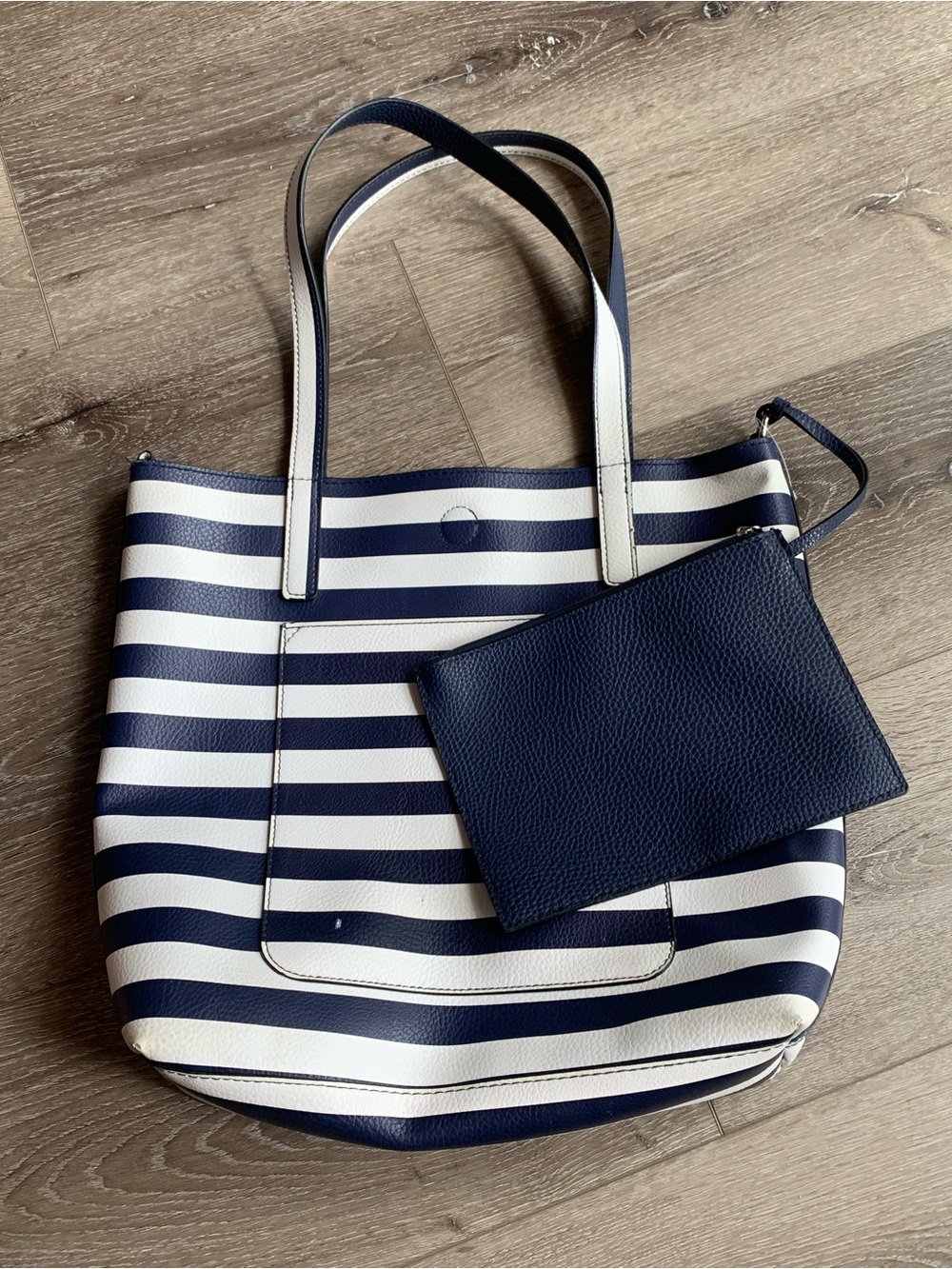 Striped Navy and White Tote with Navy Wristlet